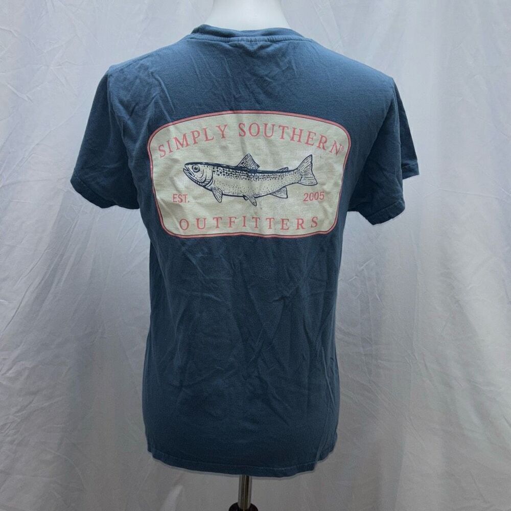 Simply Southern classic blue t shirt Outfitters Bass fish S